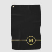 Elegant goud Gepersonaliseerd monogram op zwart Golfhanddoek (Voorkant)