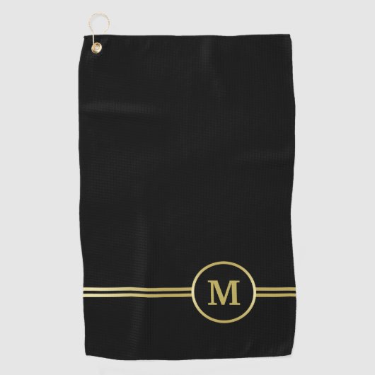 Elegant goud Gepersonaliseerd monogram op zwart Golfhanddoek (Voorkant)