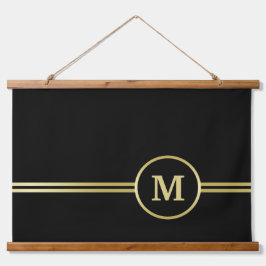 Elegant goud Gepersonaliseerd monogram op zwart Hangend Wandkleed