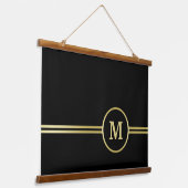 Elegant goud Gepersonaliseerd monogram op zwart Hangend Wandkleed (Gebogen)