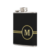 Elegant goud Gepersonaliseerd monogram op zwart Heupfles (Links)