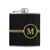 Elegant goud Gepersonaliseerd monogram op zwart Heupfles (Voorkant)