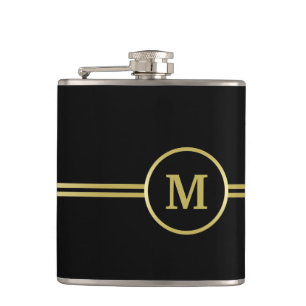 Elegant goud Gepersonaliseerd monogram op zwart Heupfles