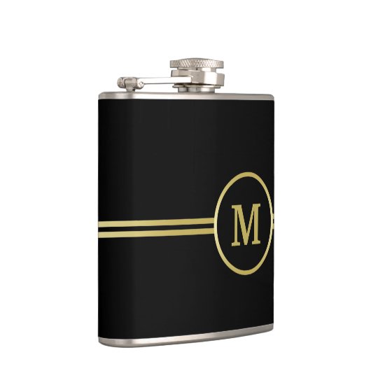 Elegant goud Gepersonaliseerd monogram op zwart Heupfles (Rechts)