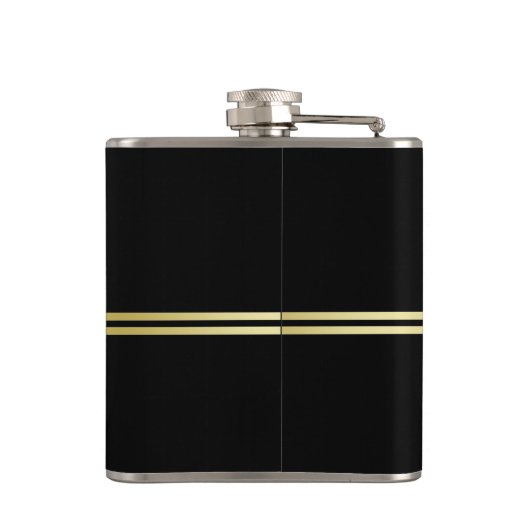 Elegant goud Gepersonaliseerd monogram op zwart Heupfles (Achterkant)