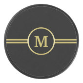 Elegant goud Gepersonaliseerd monogram op zwart Hockey Puck (Voorkant)