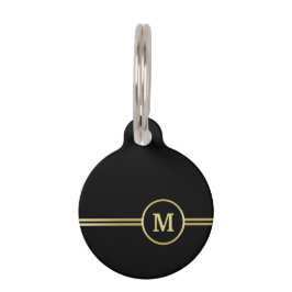 Elegant goud Gepersonaliseerd monogram op zwart Huisdierpenning