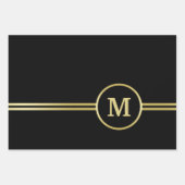Elegant goud Gepersonaliseerd monogram op zwart Inpakpapier Vel (Voorkant 3)