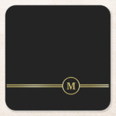Elegant goud Gepersonaliseerd monogram op zwart Kartonnen Onderzetters (Voorkant)