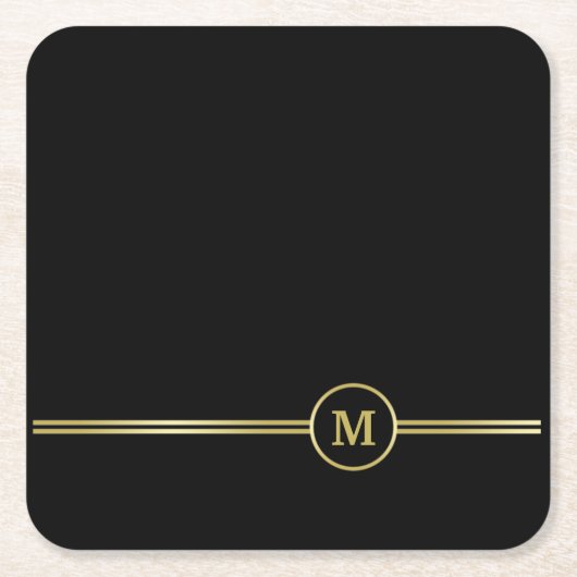 Elegant goud Gepersonaliseerd monogram op zwart Kartonnen Onderzetters (Voorkant)