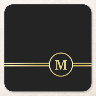 Elegant goud Gepersonaliseerd monogram op zwart Kartonnen Onderzetters