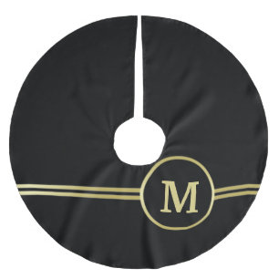 Elegant goud Gepersonaliseerd monogram op zwart Kerstboom Rok
