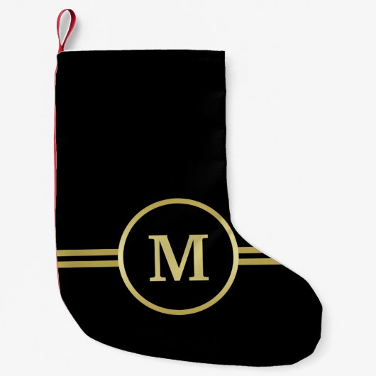 Elegant goud Gepersonaliseerd monogram op zwart Kleine Kerstsok (Voorkant)