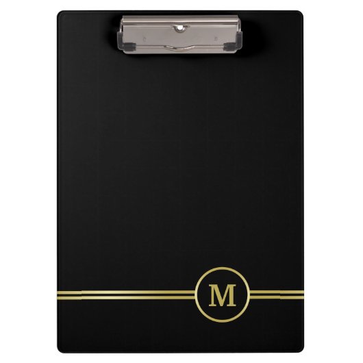 Elegant goud Gepersonaliseerd monogram op zwart Klembord (Voorkant)