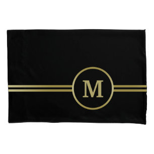 Elegant goud Gepersonaliseerd monogram op zwart Kussensloop