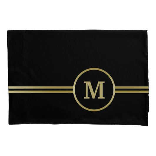 Elegant goud Gepersonaliseerd monogram op zwart Kussensloop (Voorkant)