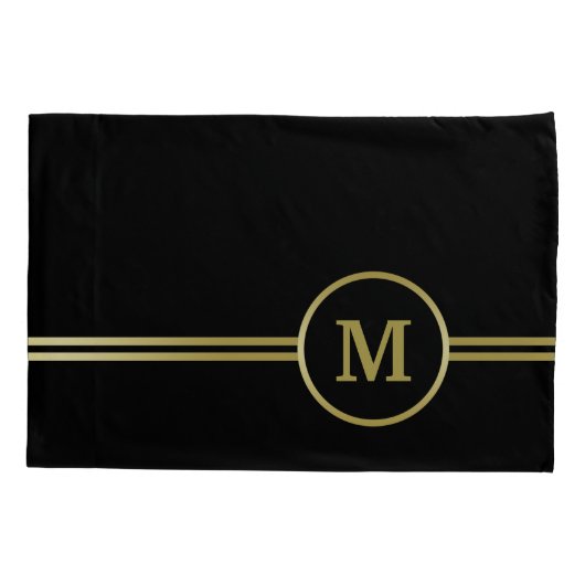 Elegant goud Gepersonaliseerd monogram op zwart Kussensloop (Achterkant)