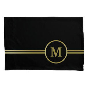 Elegant goud Gepersonaliseerd monogram op zwart Kussensloop