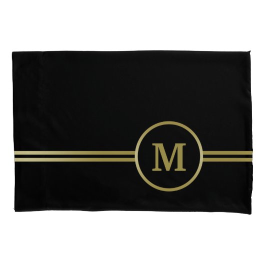Elegant goud Gepersonaliseerd monogram op zwart Kussensloop (Voorkant)