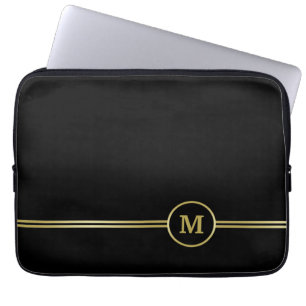 Elegant goud Gepersonaliseerd monogram op zwart Laptop Sleeve