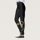 Elegant goud Gepersonaliseerd monogram op zwart Leggings (Links)