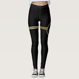 Elegant goud Gepersonaliseerd monogram op zwart Leggings