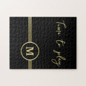Elegant goud Gepersonaliseerd monogram op zwart Legpuzzel (Horizontaal)