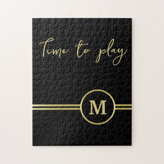 Elegant goud Gepersonaliseerd monogram op zwart Legpuzzel (Verticaal)