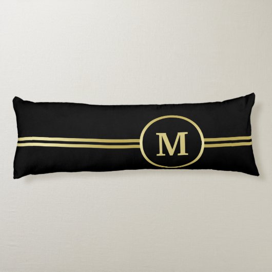 Elegant goud Gepersonaliseerd monogram op zwart Lichaamskussen (Achterkant)