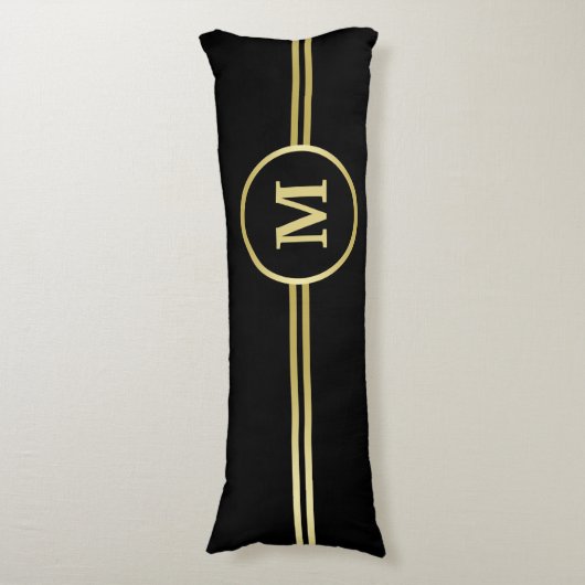 Elegant goud Gepersonaliseerd monogram op zwart Lichaamskussen (Voorkant Verticaal)