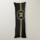 Elegant goud Gepersonaliseerd monogram op zwart Lichaamskussen (Achterkant (Verticaal))
