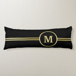 Elegant goud Gepersonaliseerd monogram op zwart Lichaamskussen