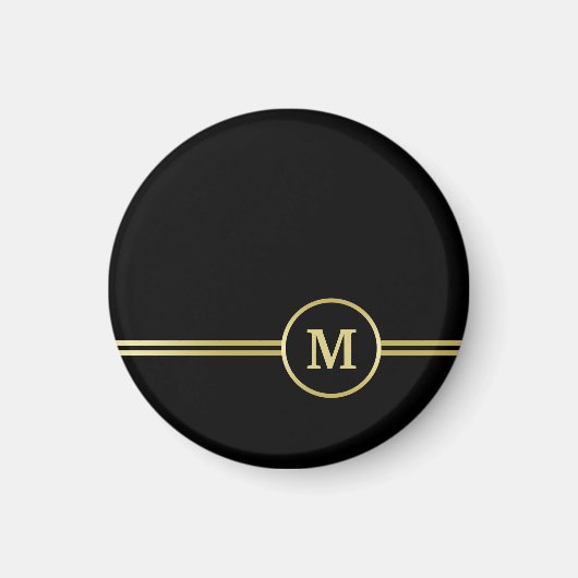 Elegant goud Gepersonaliseerd monogram op zwart Magneet (Voorkant)