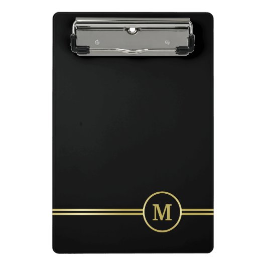 Elegant goud Gepersonaliseerd monogram op zwart Mini Klembord (Voorkant)