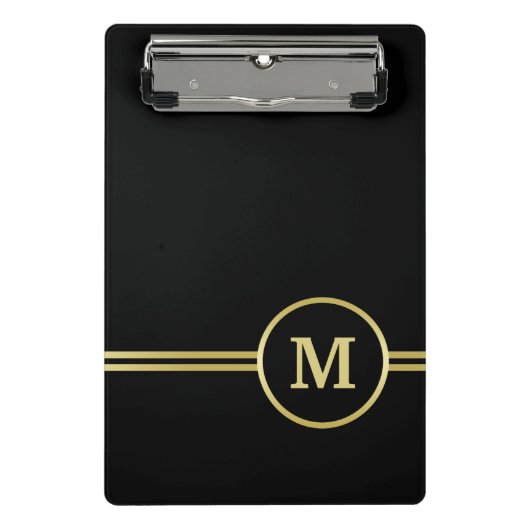 Elegant goud Gepersonaliseerd monogram op zwart Mini Klembord (Voorkant)
