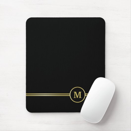Elegant goud Gepersonaliseerd monogram op zwart Muismat (Met muis)