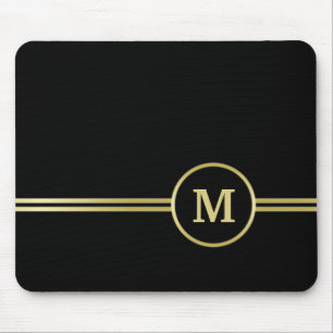 Elegant goud Gepersonaliseerd monogram op zwart Muismat