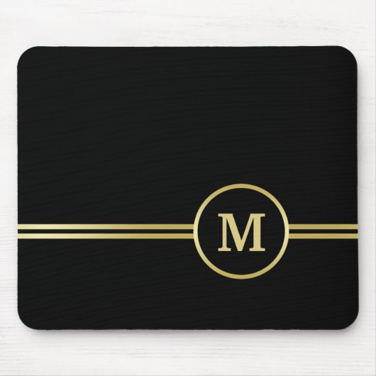 Elegant goud Gepersonaliseerd monogram op zwart Muismat (Voorkant)