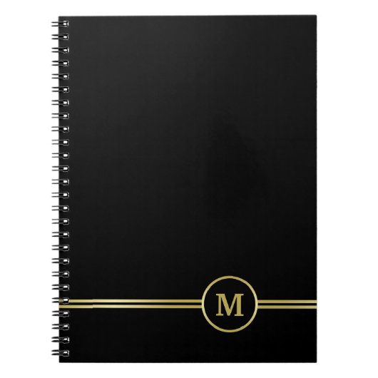 Elegant goud Gepersonaliseerd monogram op zwart Notitieboek (Voorkant)