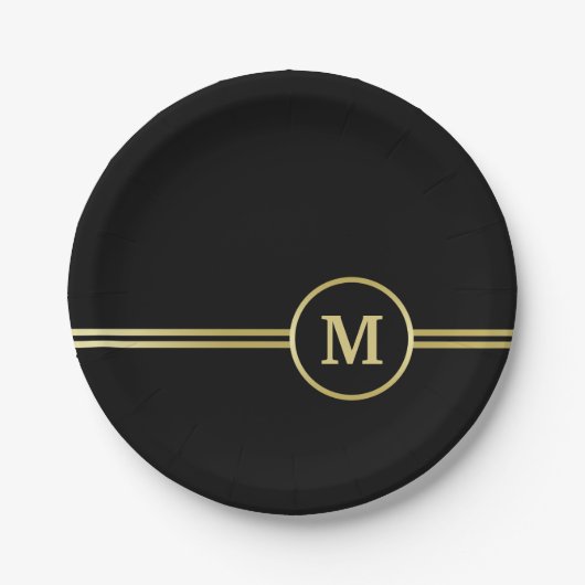 Elegant goud Gepersonaliseerd monogram op zwart Papieren Bordje (Voorkant)