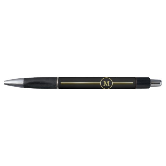 Elegant goud Gepersonaliseerd monogram op zwart Pen (Voorkant)