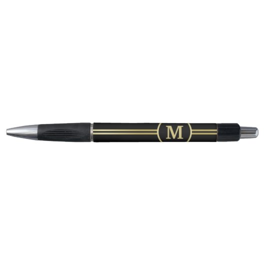 Elegant goud Gepersonaliseerd monogram op zwart Pen (Voorkant)