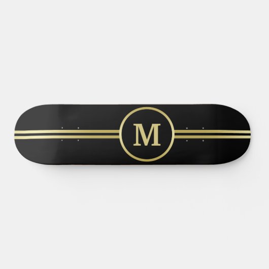 Elegant goud Gepersonaliseerd monogram op zwart Persoonlijk Skateboard (Horizontaal)