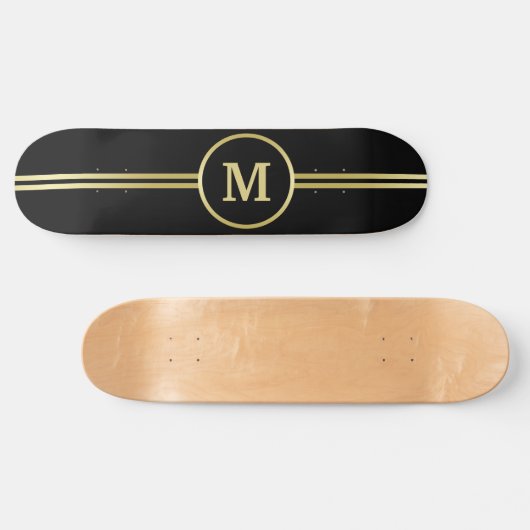 Elegant goud Gepersonaliseerd monogram op zwart Persoonlijk Skateboard (Horizontaal)