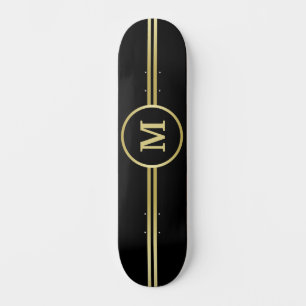 Elegant goud Gepersonaliseerd monogram op zwart Persoonlijk Skateboard