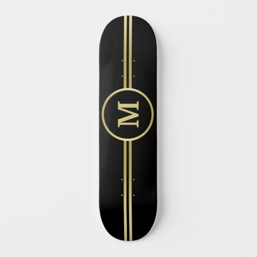 Elegant goud Gepersonaliseerd monogram op zwart Persoonlijk Skateboard (Voorkant)