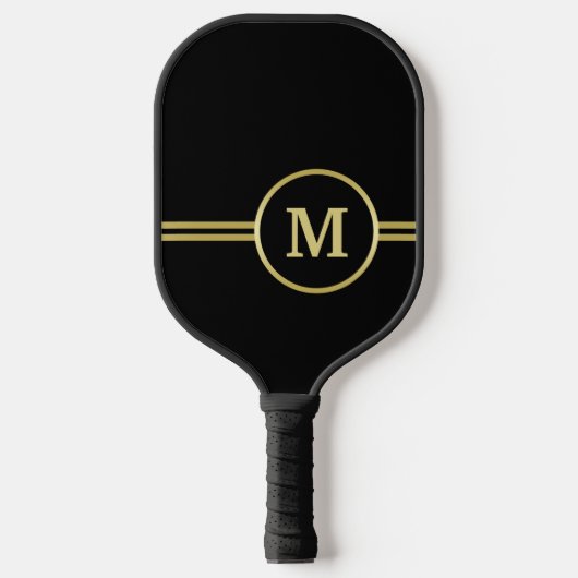 Elegant goud Gepersonaliseerd monogram op zwart Pickleball Paddle (Voorkant)