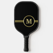 Elegant goud Gepersonaliseerd monogram op zwart Pickleball Paddle (Achterkant)