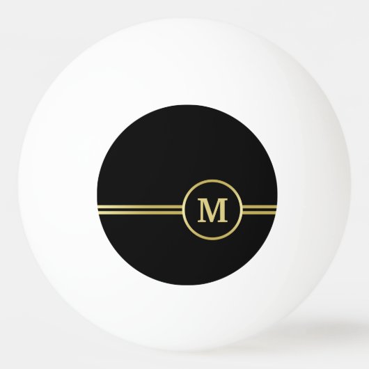 Elegant goud Gepersonaliseerd monogram op zwart Pingpongbal (Voorkant)