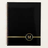 Elegant goud Gepersonaliseerd monogram op zwart Planner (Voorkant)
